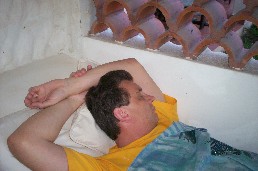Trevor asleep on the veranda
