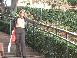 Tracey on the steps, closeup