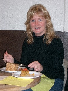 Tracey enjoying a typical Prague cake