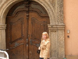 Tracey in front of a typical Prague door